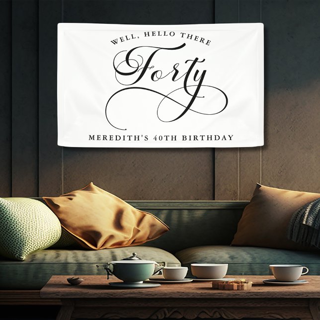 Banderoles Élégante calligraphie Tourbillonnant fête du 40e a (Elegant Swirly Calligraphy 40th Birthday Party Indoor Banner)