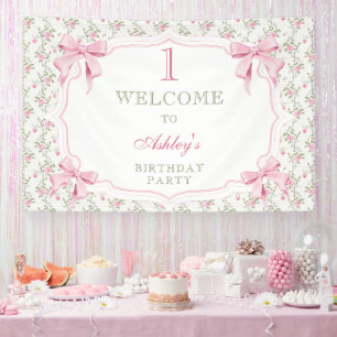 Banderoles Élégante coquette cou rose fille 1er anniversaire