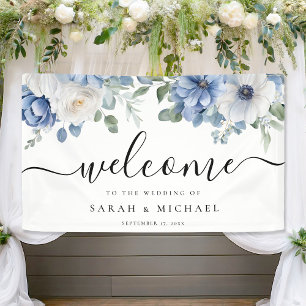 Banderoles Elégante Dusty Blue Floral Mariage Bienvenue