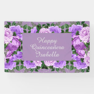 Banderoles Elégante Fleur Violette Joyeuse Quinceañera 