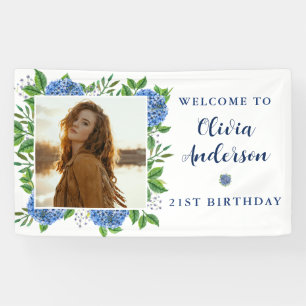 Banderoles Elégante Hydrangea Photo personnalisée 21e fête d'