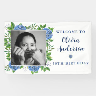 Banderoles Elégante Hydrangea Photo personnalisée 50e fête d'
