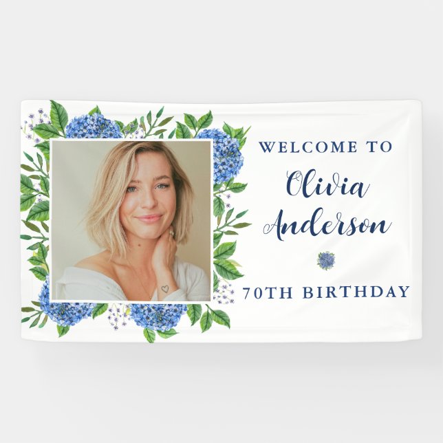 Banderoles Elégante Hydrangea Photo personnalisée 70e fête d' (Horizontal)