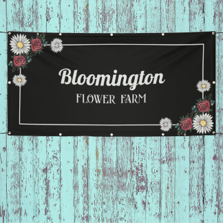 Banderoles Élégante Illustration Florale Noir et Blanc Fleuri