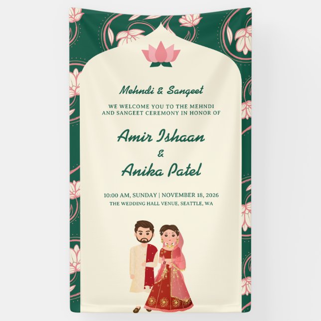 Banderoles Élégante Lanternes Lotus Vert Mehndi Sanget Indien (Vertical)