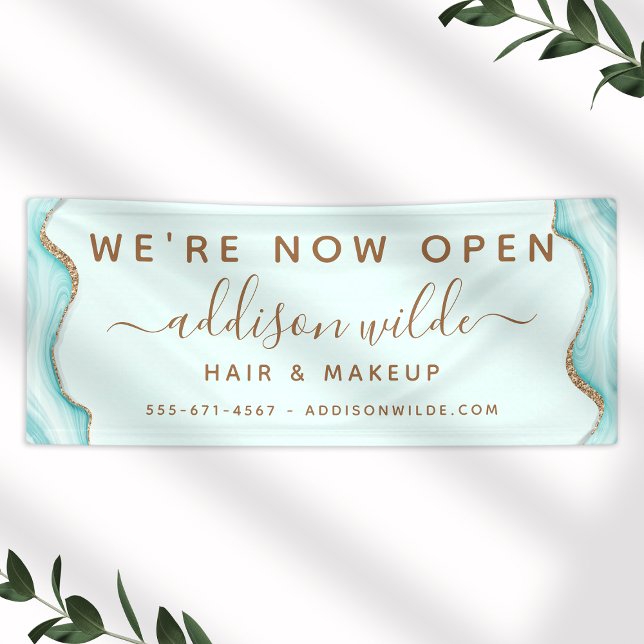 Banderoles Elégante Parties scintillant Or Marbre Bleu Agate  (Créateur téléchargé)