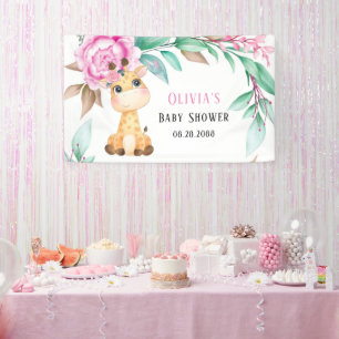 Banderoles Elégante pivoine rose et un Baby shower de girafe