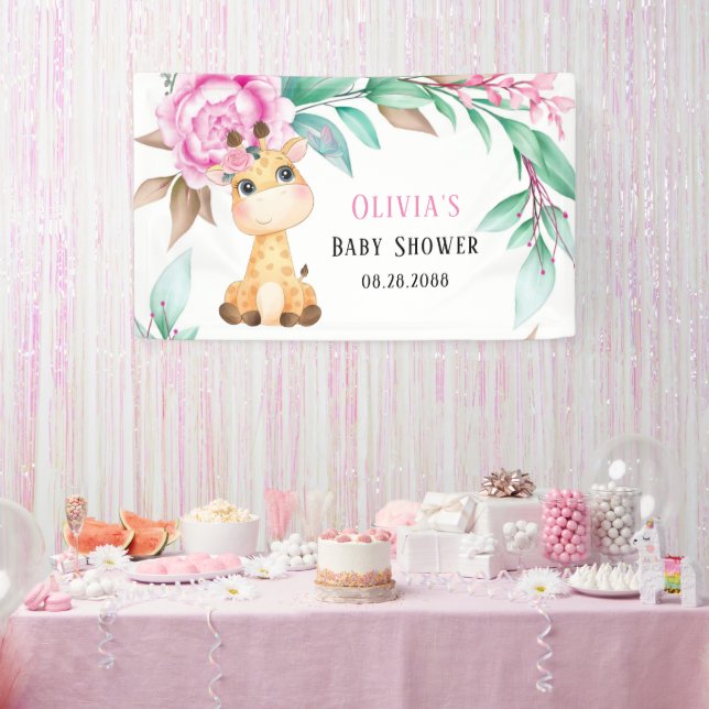 Banderoles Elégante pivoine rose et un Baby shower de girafe  (Fête)