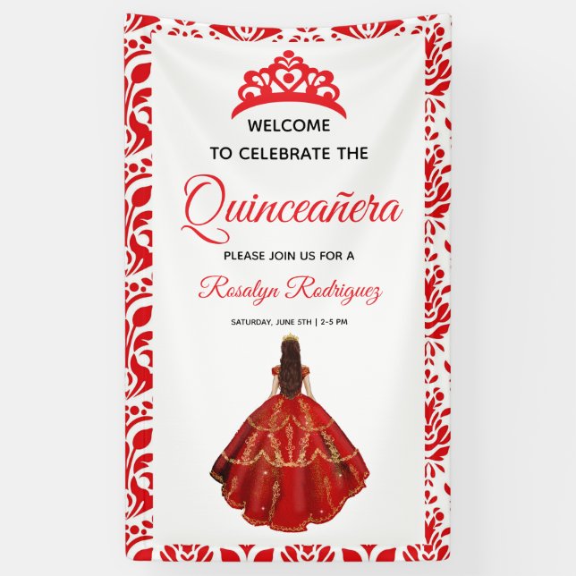Banderoles Elégante Quinceañera royale rouge (Vertical)