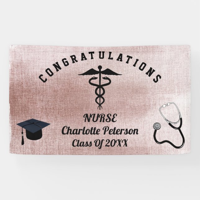 Banderoles Élégante Rose Gold Nurse Graduation Party  (Horizontal)