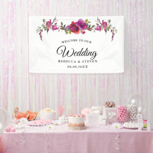 Banderoles Élégantes fleurs roses violettes de mariage de pri