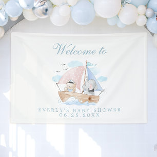 Banderoles Élément Marin Ours Éléphant Aquarelle Bateau Baby