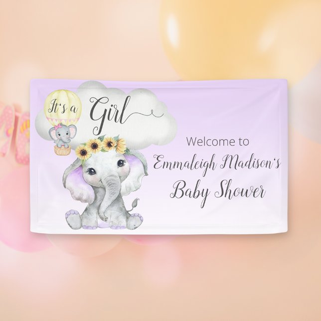 Banderoles Eléphant Balloon violet Baby shower Affiche de bie (Créateur téléchargé)