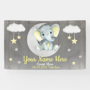 Banderoles Elephant Boy Backdrop Moon Stars Nom Jaune