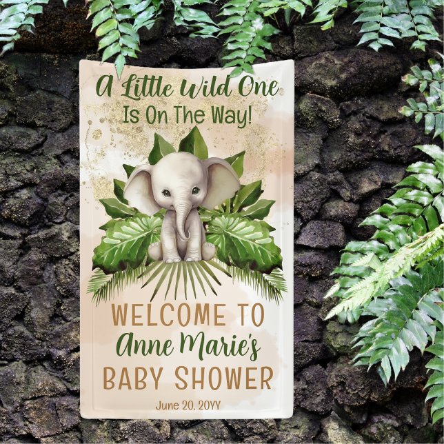 Banderoles Elephant Little Wild One Est En Chemin Baby shower (Elephant A Little Wild One Is On The Way Baby Shower 3' x 5' Banner)
