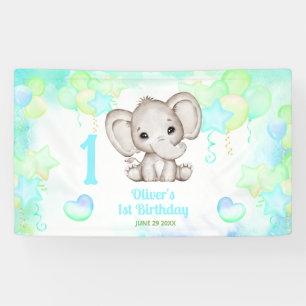 Banderoles Éléphant Mignon Été Anniversaire Coloré Garçon 1 a