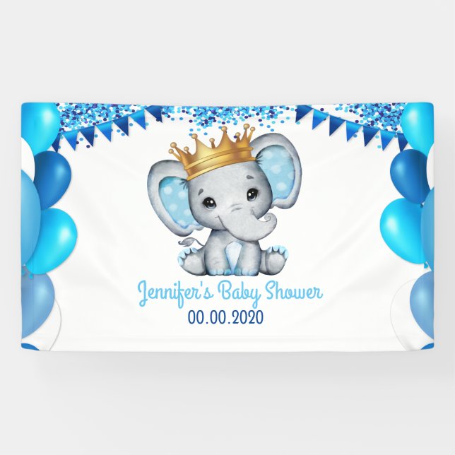 Banderoles Eléphant Royal avec Couronne Golden Banner Douche (Horizontal)