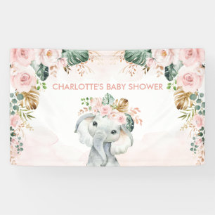 Banderoles Eléphant Tropical Blush Floral Greenery Baby Girl