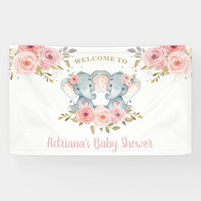 Banderoles Elephant Twins Girls Baby shower Décor (Horizontal)
