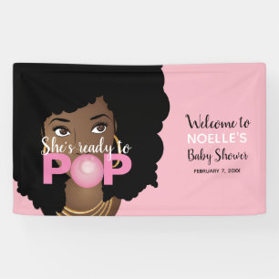 Banderoles Elle est prête à pop Baby shower rose cheveux na
