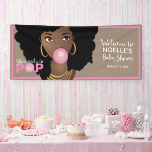 Banderoles Elle est prête à pop Baby shower rose cheveux natu