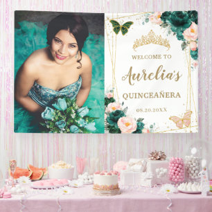 Banderoles Emerald Blush Floral Quinceañera fond