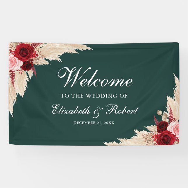Banderoles Emerald Green Bourgogne Roses Mariage de bienvenue (Horizontal)