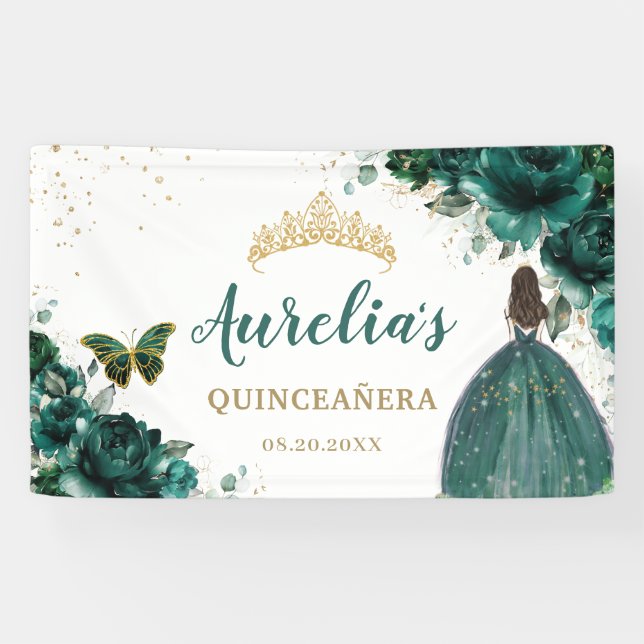 Banderoles Emerald Green Floral Quinceañera Accueil (Horizontal)