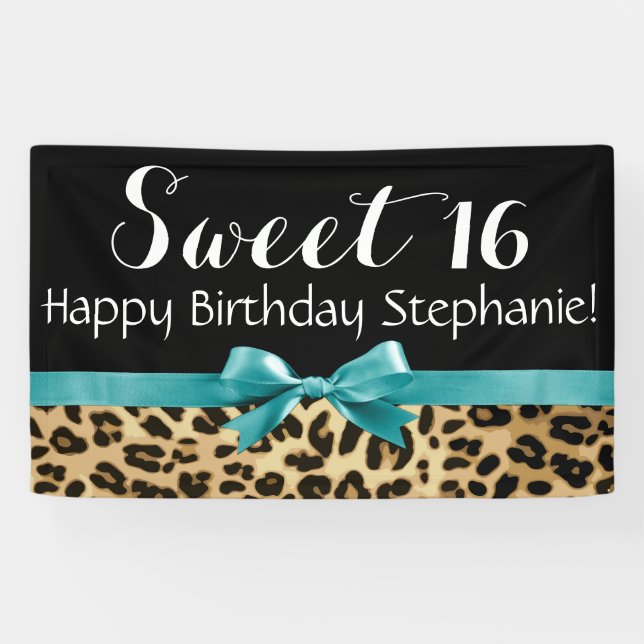 Banderoles Empreinte de léopard turquoise Sweet 16 Anniversai (Horizontal)