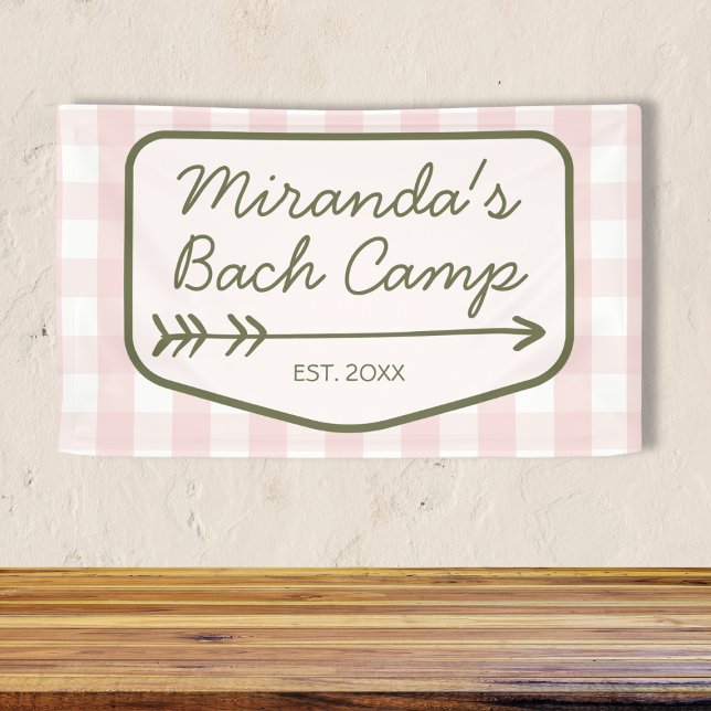 Banderoles en vichy Bach Camp Bach Été Pink Green Bachelorett (Gingham Summer Bach Camp Pink Green Bachelorette Banner)