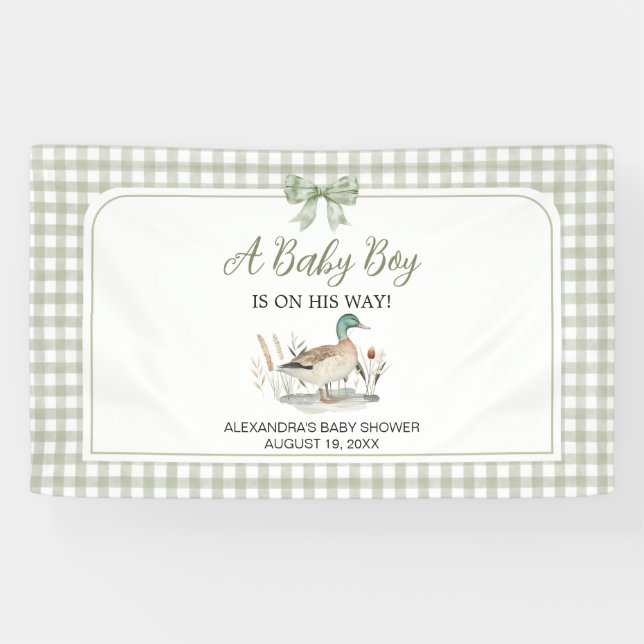 Banderoles en vichy Sage Green Mallard Duck Baby shower (Horizontal)