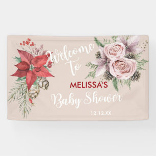Banderoles Enfant d'hiver en fleur poinsettia pinecones bienv