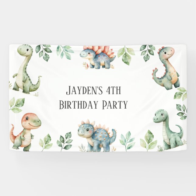 Banderoles Enfants Cute Dinosaur Thème Anniversaire (Horizontal)