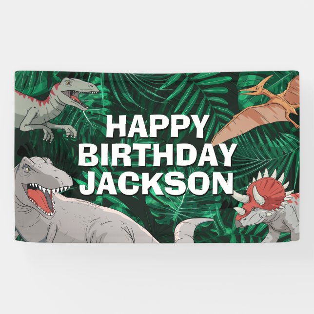 Banderoles Enfants Dino Jurassic Trex Boy Dinosaur Anniversai (Horizontal)