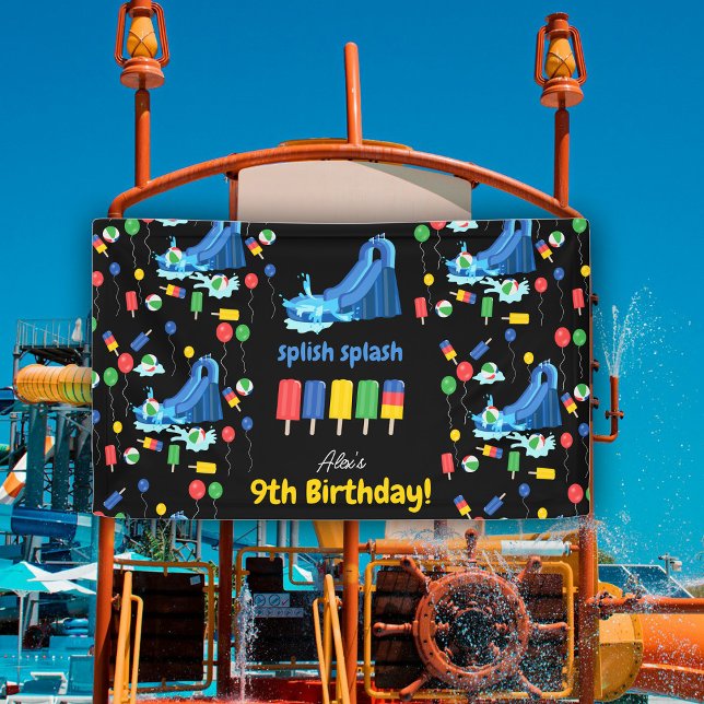 Banderoles Enfants en glissade d'été Splish Splash Anniversai (Waterslide Kids Summer Splish Splash Birthday Banner)