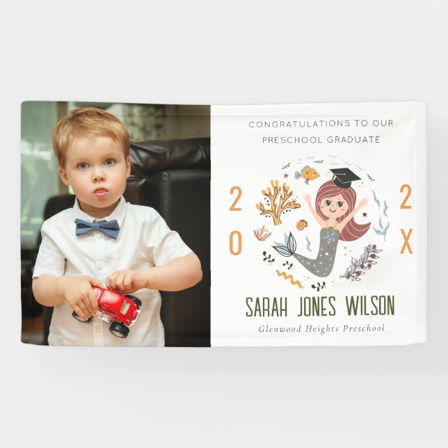 Banderoles Enfants Sirène sous-marine Photo de l'école matern (Horizontal)