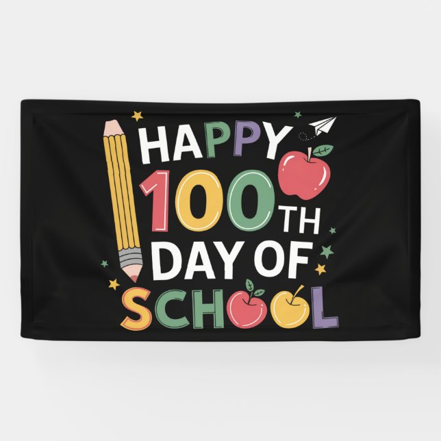 Banderoles Enseignants du 100e jour d'école Joyeux 100 jours (Horizontal)