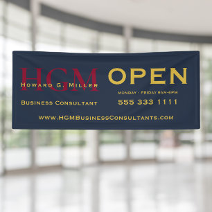Banderoles Enseigne Monogramme Bleu Rouge Or Open Business