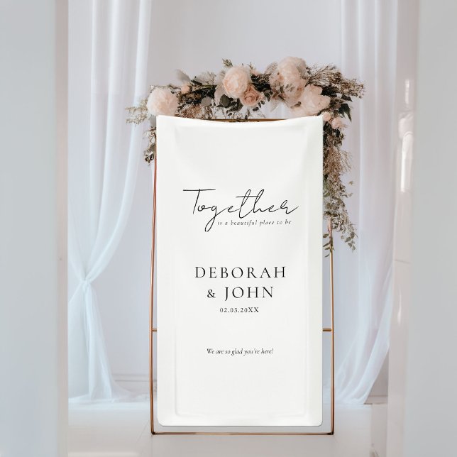 Banderoles Ensemble, c'est un bel endroit à vivre ! Élégant, (Together is a beautiful place to be! Elegant, Modern, Wedding Banner with your Name & Date.)