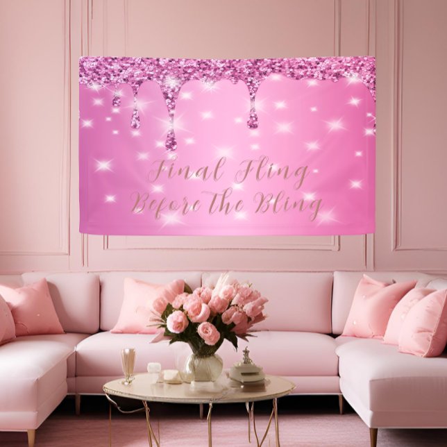 Banderoles Enterrement de vie de jeune fille élégant rose vif (Celebrate in style with a luxe pink glitter banner for the bride’s big night out!)