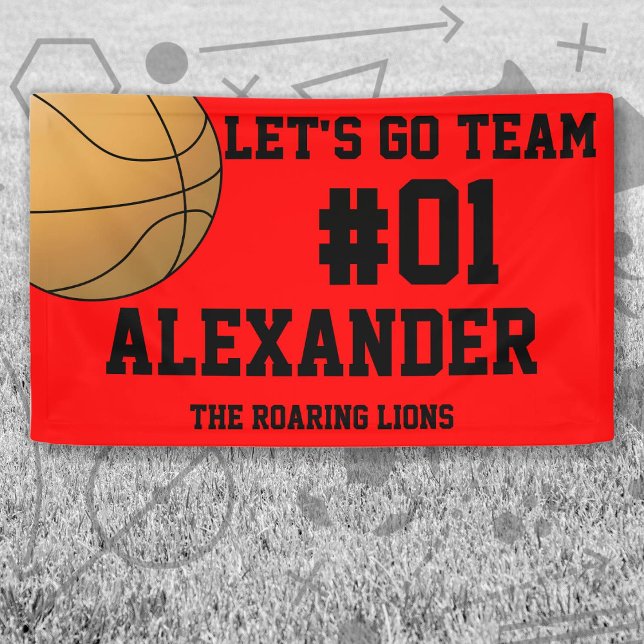 Banderoles Équipe de basket-ball noir rouge (Red and Black Baseball Let's Go Team Banner. Celebrate your high school or college athlete.)