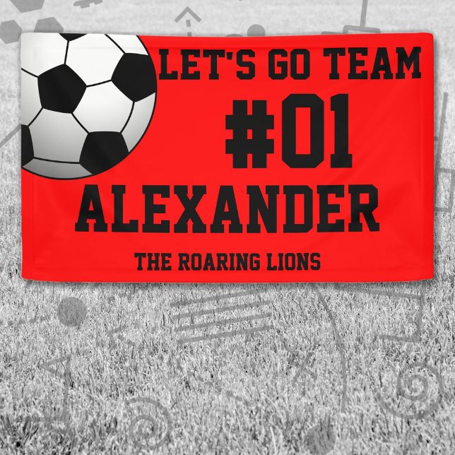 Banderoles Équipe de football noir rouge (Red and Black Soccer Let's Go Team Banner. Celebrate your high school or college athlete.)