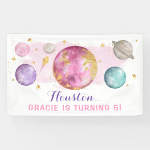 Banderoles Espace Extérieur Rose Galaxy Or rose fête d'annive
