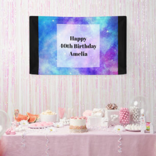 Banderoles Espace Galaxie Violet et Bleu Anniversaire Abstrai