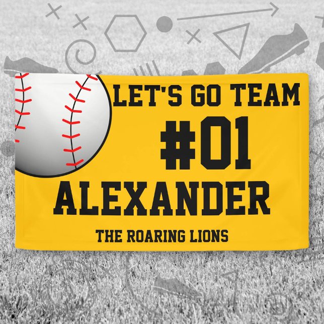 Banderoles Esprit d'équipe de baseball Or Noir (Black and Gold Baseball Let's Go Team Banner. Celebrate your high school or college athlete.)