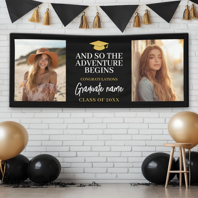 Banderoles Et Donc Aventure Attend Moderne Graduation 2 Photo (Custom Graduation Banner)