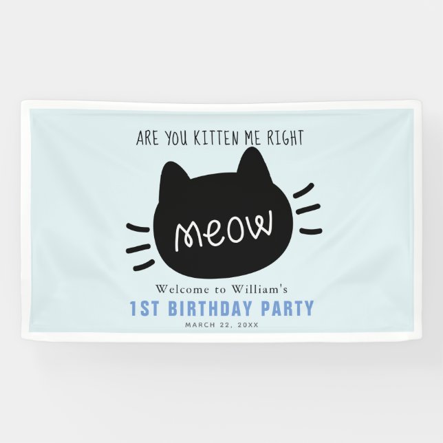 Banderoles Êtes-Vous Kitten Me Droite Meow Blue BIrthday (Horizontal)