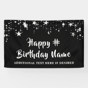 Banderoles Étoiles d'argent noir Anniversaire Texte et couleu