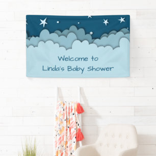 Banderoles Etoiles de nuit nuageuses bleu foncé Baby shower d