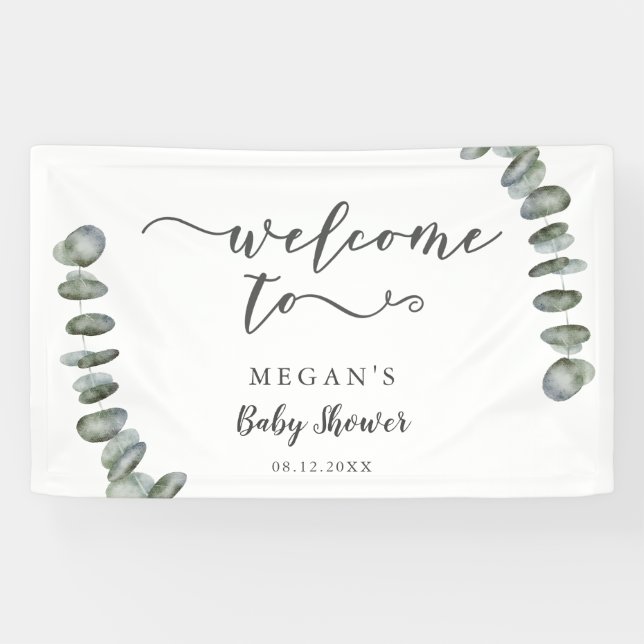 Banderoles Eucalyptus Baby shower de verdure d'été Bienvenue (Horizontal)